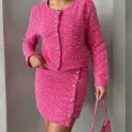 Ceketli etek takım chl kumaş fuşya h24443