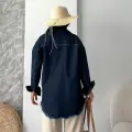 Cepli püsküllü kar yıkama kot ceket koyu mavi d2515