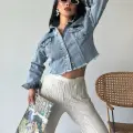 Çift kapaklı püsküllü crop buz mavi d2002