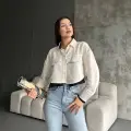 Çift renkli kısa gömlek krem s4021