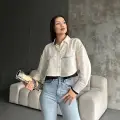 Çift renkli kısa gömlek krem s4021