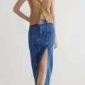 Çift yırtmaçlı jean etek s140