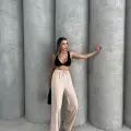 Çımalı keten pantolon