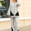 Çizgili bisiklet yaka triko takım Gri