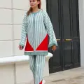 Çizgili bisiklet yaka triko takım Mint