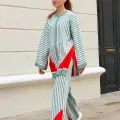 Çizgili bisiklet yaka triko takım Mint