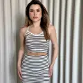 Çizgili etek crop takım
