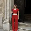 Crop pantolon biyeli takım kırmızı