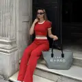 Crop pantolon biyeli takım kırmızı
