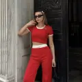 Crop pantolon biyeli takım kırmızı