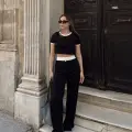 Crop pantolon biyeli takım siyah