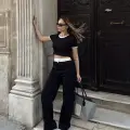 Crop pantolon biyeli takım siyah