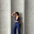 Crop pantolon keten takım s255012