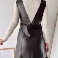 Deri jile elbise kahve w24796