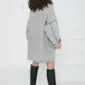 Düz Gömlek Yaka Kadın Gri Kuş Gözü Cepli Kot Ceket