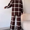 Ekoseli triko takım kahvebeyaz