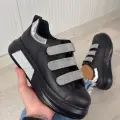 Elika Siyah Cilt Simli Cırt Cırtlı Spor Ayakkabı