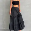 Fırfırlı brodeli astarlı uzun etek siyah s255047