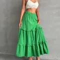 Fırfırlı brodeli astarlı uzun etek yeşil s255047