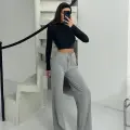 Fitilli şardonlu pantolon gri a4058