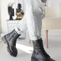 Flona Siyah Cilt Bağcıklı Bot