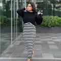 İkili triko elbise takım siyah beyaz
