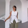 Kadın beyaz bisiklet yaka gold düğmeli ottoman bluz s2310