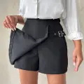 Kadın tokalı şort etek siyah s25449