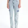 Kargo cep kar yıkama jeans pantolon