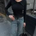 Kelebek yaka uzun kol bluz siyah