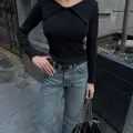 Kelebek yaka uzun kol bluz siyah