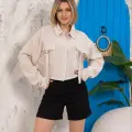 Kemer cepli keten crop gömlek krem s255350