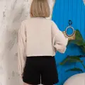 Kemer cepli keten crop gömlek krem s255350