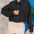 Kemer cepli keten crop gömlek siyah s255350