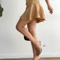 Kemerden büzgülü etek camel