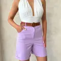 Kemerli gabardin şort lila s25735