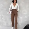 Kendinden ince kemerli deri pantolon kahve t1178