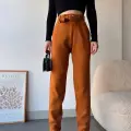Kendinden kemerli triko pantolon camel