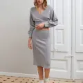 Kruvaze şardonlu etekli takım gri