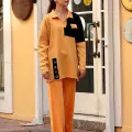 Kuş gözü triko takım Hardal