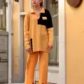 Kuş gözü triko takım Hardal
