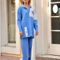 Kuş gözü triko takım Mavi