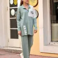 Kuş gözü triko takım Mint