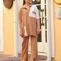 Kuş gözü triko takım vizon