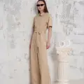 Kuşaklı gömlek yaka salaş tulum bej s255822