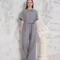 Kuşaklı gömlek yaka salaş tulum gri s255822