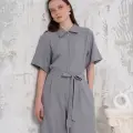 Kuşaklı gömlek yaka salaş tulum gri s255822