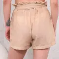 Kuşaklı keten şort bej s255265