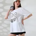 Leopar desenli kiraz baskılı tişört
