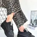 Leope Siyah Cilt Bağcıklı Spor Ayakkabı